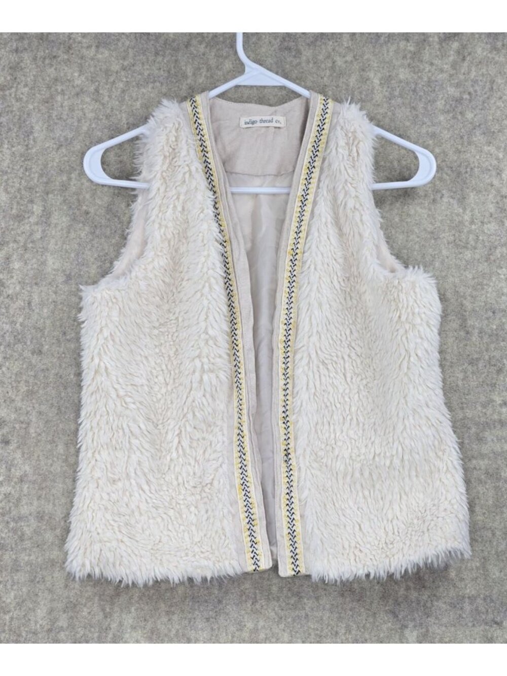 Indigo Thread Co. Faux Shearling Beige Vest XS Sleeveless Open Front